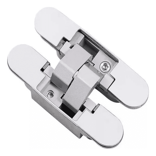 Charnière Croix Invisible en Acier Inoxydable et Alliage de Zinc - Charnière de Porte Cachée Argentée avec Roulement Noir, Capacité de Charge 35kg pour Portes en Bois, Charnière Rotative Unique pour Installation Dissimulée