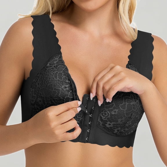 Xijirk Women Plus Size Bra Lightweight Lace Front Closure Wireless Sexy Lingerie,M
