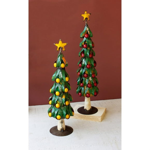 Set de dos árboles de Navidad KALALOU de metal reciclado con frutas
