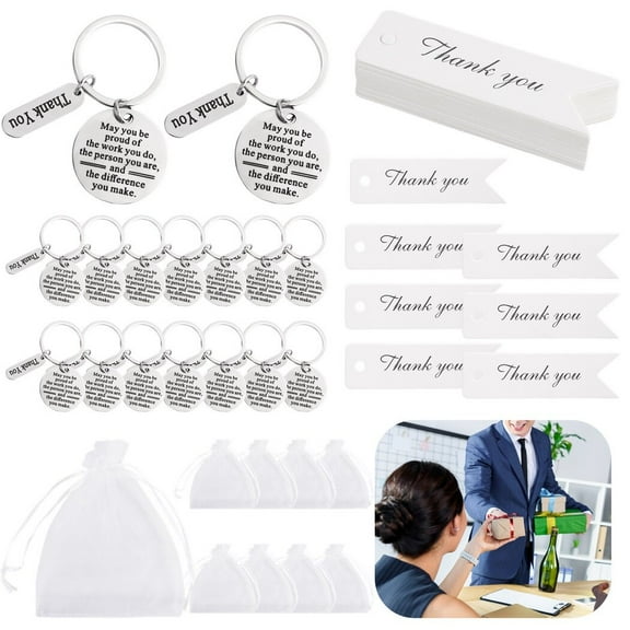 150 PCS Employee Appreciation Gifts, Bulk Thank You Keychains Gifts, Inspirational Stainless Steel Keyrings with Drawstring Bags and Cards, Appreciation Gifts for Coworker Nurse
