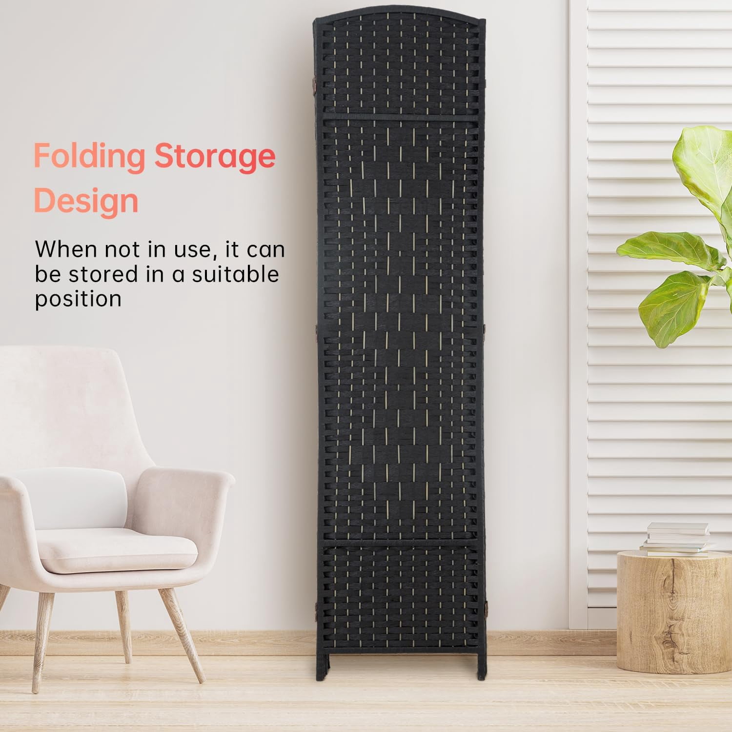 Dkelincs Room Dividers Folding Privacy Screen 8 Panel Portable Wooden Partition Screen, Black