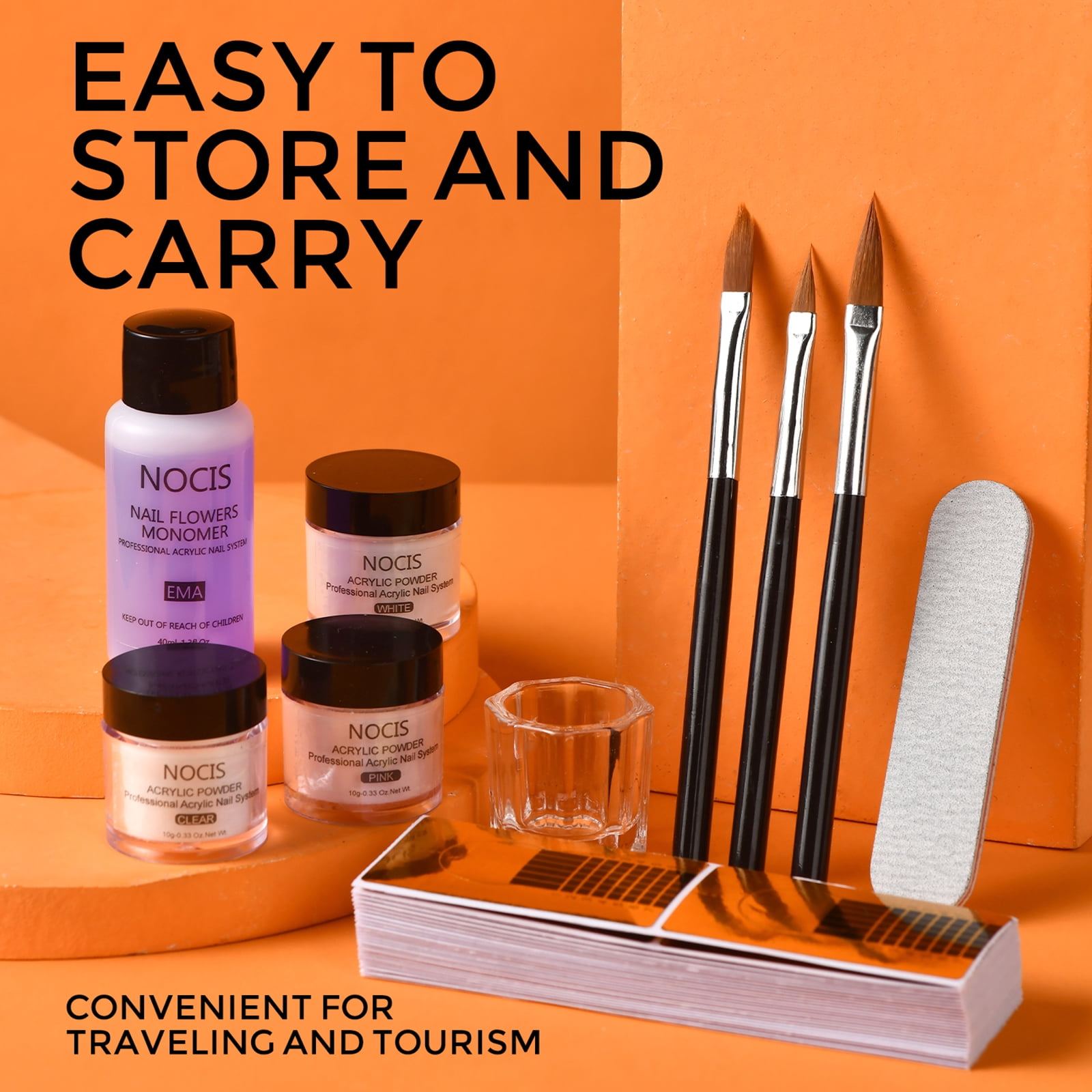 BOKYAN Complete Acrylic Nail Kit with 3 Color Powders, Liquid Monomer, Nail Pens, Forms, and File for Extension and 3D Carving - Professional Nail Art Set for At-Home or Salon Use (6.95 oz / 197 g)