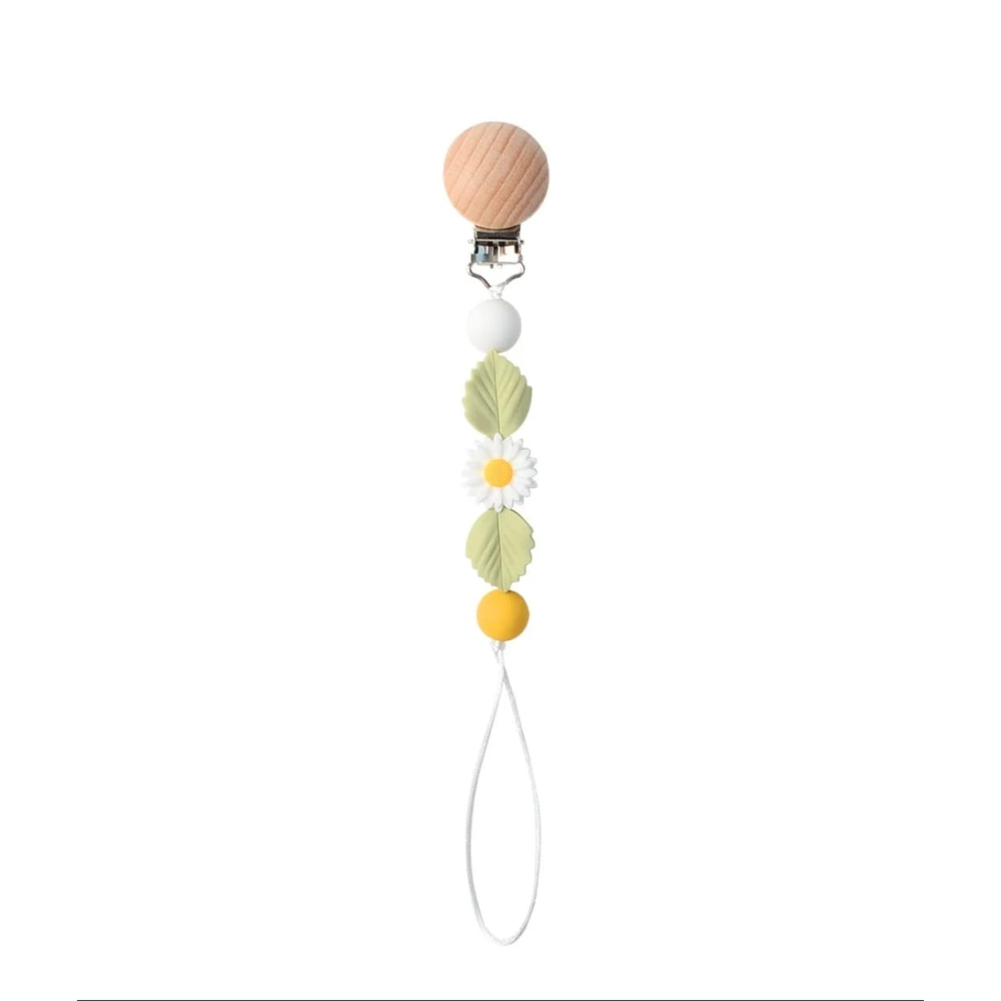 Chic Baby Pacifier Clip Silicone, Fruit Pacifier, Leaf Pacifier, Flower Pacifier, Teether holder, Pacifier clip with Teething beads, for Baby Boys and Girls, Binky Clip, White Flower