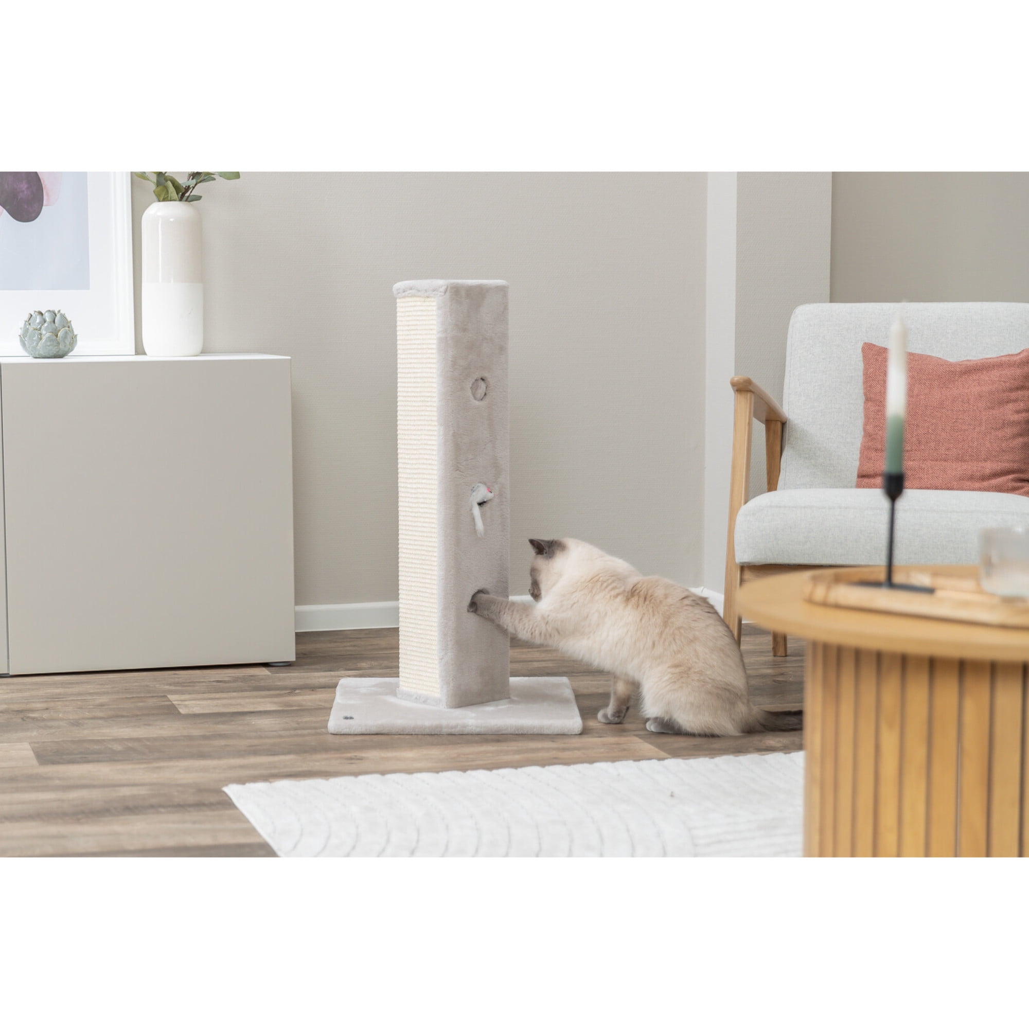TRIXIE Soria Plush & Sisal 31.5" Square Scratching Posts, Cat Toys for Hunting, Greige