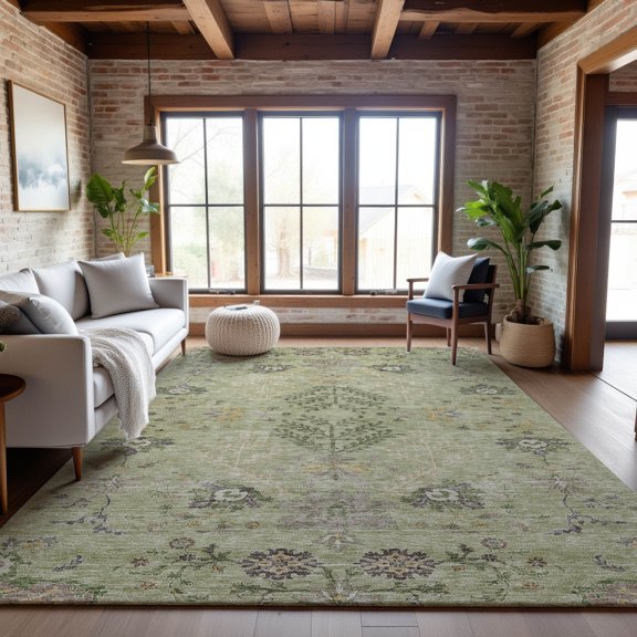 Addison Rugs Mayfield Premium Machine Washable Transitional Floral Aloe Rectangle Rug, 8' x 10'