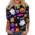 thumbnail image 4 of Halloween 3/4 Sleeve Shirts Ladies' Halloween Top Halloween Shirts for Women Halloween Clothing Cute Halloween Ghost Shirt Halloween Tee Fall Shirts Plus Size Tops Crew Neck T Shirts, 4 of 4