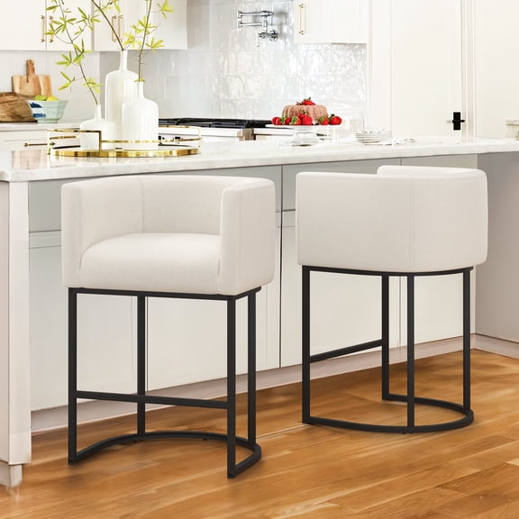 Dycanpo 27" H Modern Bar Stools Set of 2 with Back and Arms, for Home Kitchen, Beige