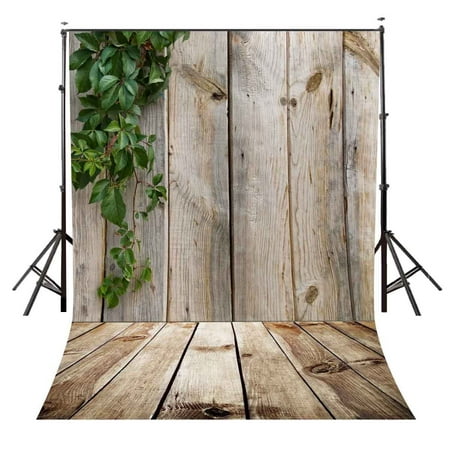Image of 5x7ft Wooden Wall Floor Green Plants Photography Backdrops Photo Studio Background Props