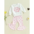 thumbnail image 3 of Suealasg Little Girl Fall Outfits Set 6M 1T 2T 3T 4T Toddler Baby Girl Long Sleeve Letters Print Sweatshirt Tops and Flare Pants 2Pcs Casual Autumn Clothes, 3 of 8