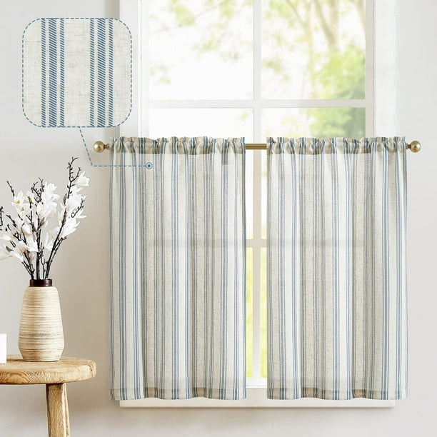 Cortinas de cocina Jinchan de lino a rayas, 60 x 60 cm, 2 paneles