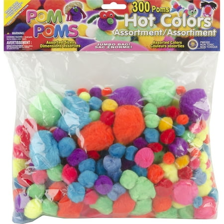 Pepperell Pom Poms, Assorted Hot Colors, 300-Pack (Best Pom Pom Maker)