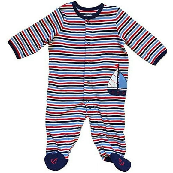 1 Piece Sleeper Red White & Blue Sailboat with Anchor Footies (Blue/White) (6M)