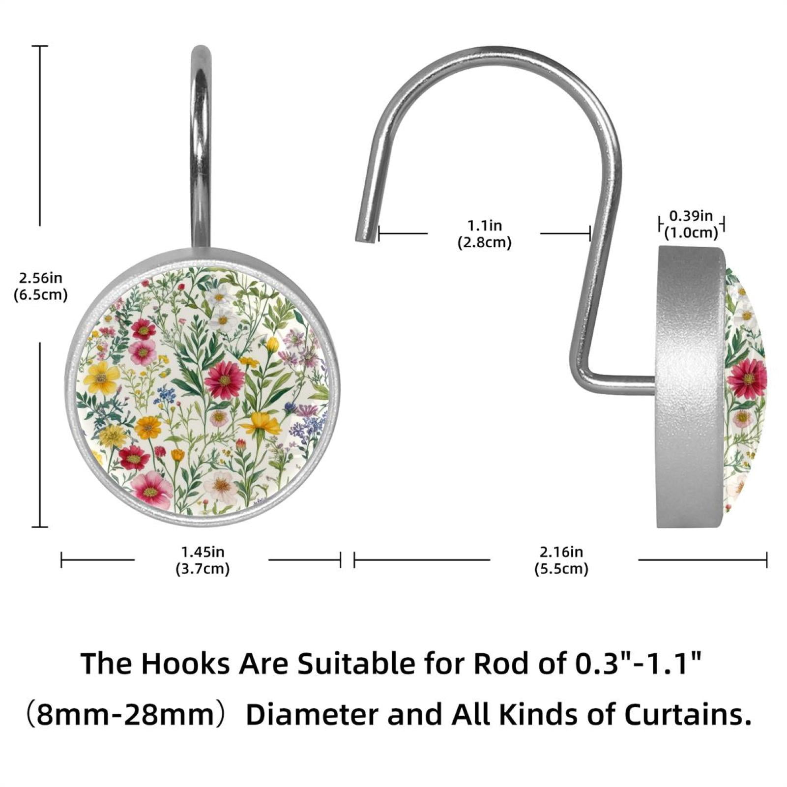 HemaKayy 12 Pcs Shower Curtain Hooks Bathroom Decorative Accessories Colorful small flowers