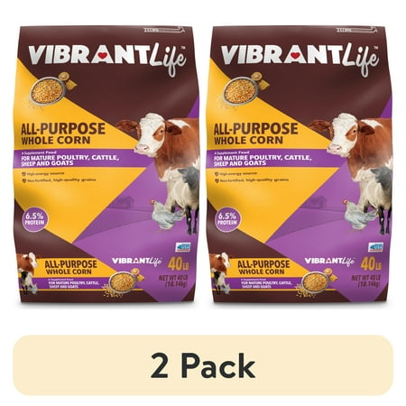 (2 pack) Vibrant Life All-Purpose Whole Corn Animal Feed for Mature Poultry, Cattle, Sheep, and Goats, 40 lb