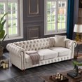 thumbnail image 2 of 88.5" Linen Fabric Chesterfield Sofa, Button Tufted 3 Seater Sofa Couch with Scroll Arms and Nailhead Trims, Accent Large Sofa with Padded Seat Cushions and Back, for Living Room Bedroom, Beige, 2 of 9