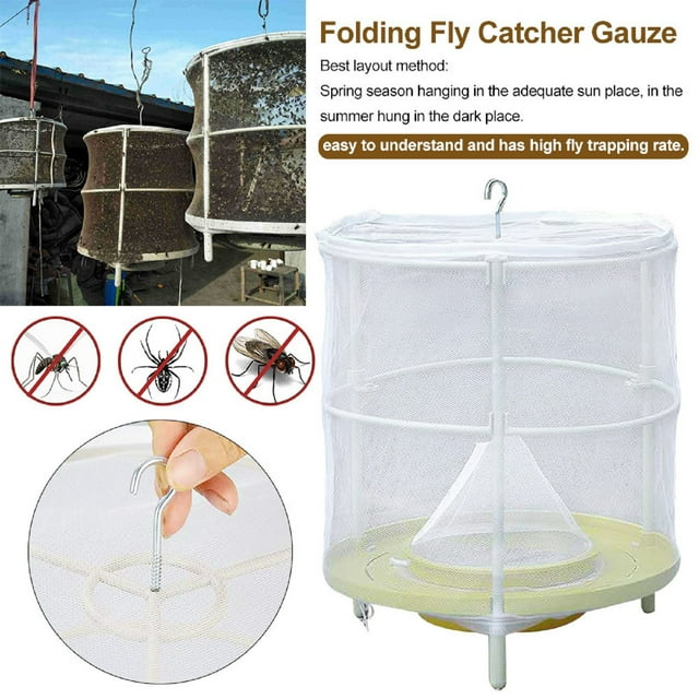 Outdoor Fly Trap Catcher Cage Net with Bait Pot, Reusable Insect Trap for Flies, Mosquitoes, Gnats, Safe & Effective for Home, Yard, Garden, Farm, Patio, Restaurant, and Outdoor Use