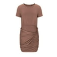 thumbnail image 5 of Womens Summer Bodycon Mini Dress Casual Solid Color Short Sleeve Ruched Club Short T Shirt Dress Party Dress, 5 of 7