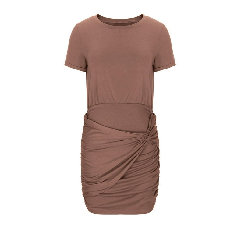 Bigersell Homecoming Dresses Short Sleeve Women Casual Bodycons Round-Neck  Solid Short Leeve Mini Dress formal Dresses for Female Women Fit & Flare  Dresses, Style 19929, Khaki L - Walmart.com