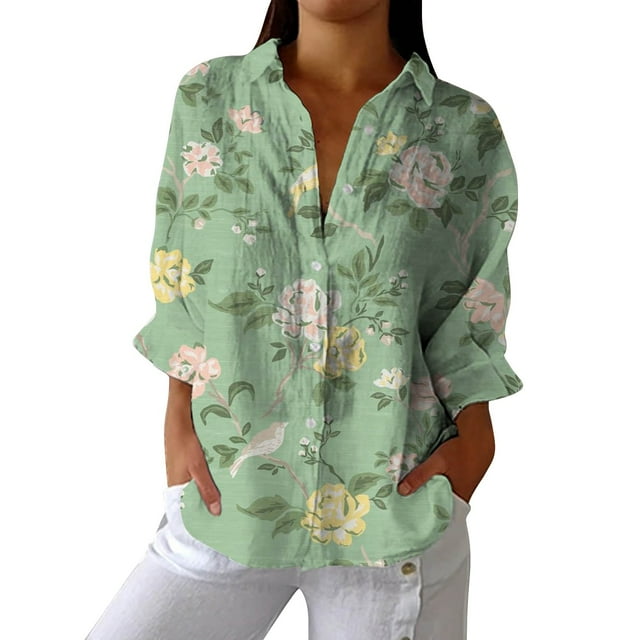 Chemises pour Femmes en Liquidation Chemises Rétro Art Imprimé Floral Chemise Décontractée Col en V