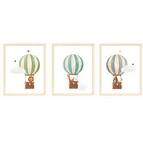 Hot Air Balloon Safari Animals Nursery Wall Prints, Play Room Decoration, Nursery Wall Art, Nursery Room Decor, Safari Animals Print Set, Unframed, Set of 3 Prints, 8x10"