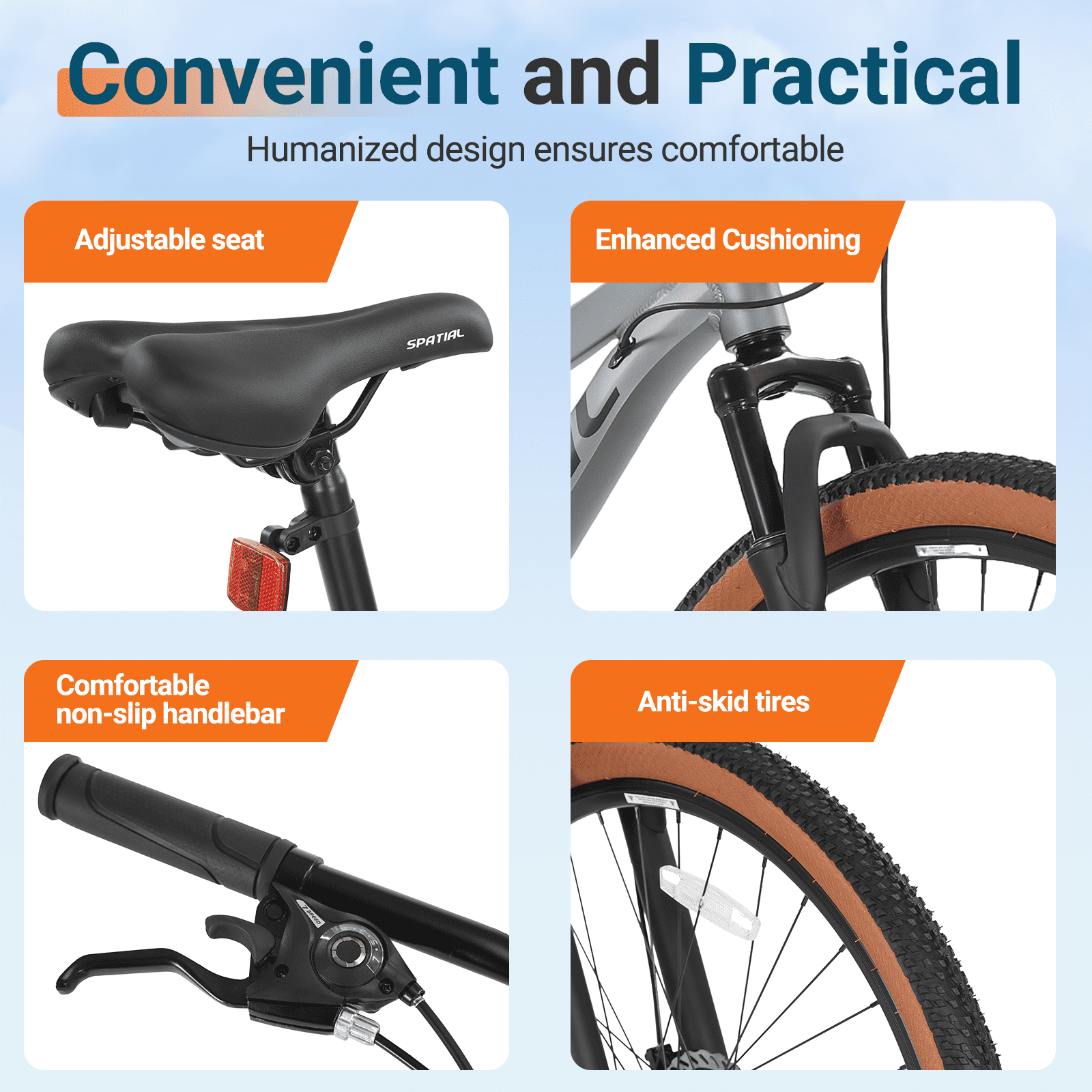 SPATIAL 29 inch Mountain Bike, 21 Speeds Lightweight Aluminum Frame Mountain Bicycle,Fits Men Women Teenagers Adult Disc Brake MTB Bicycles,Silver