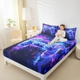 thumbnail image 4 of jejeloiu Game Console Twin Sheet Sets,Gamer Gaming Twin Fitted Sheet,Purple Splatter Ink Flat Sheet For Boys Girls,Breathable Bedroom Decorative,3pcs, 4 of 7