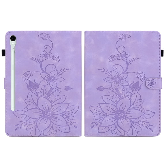 FJLBDE Case for Samsung Galaxy Tab S10 FE /S10 FE Plus 13.1 Inch 2025, Embossed Flower PU Leather Flip Wallet Folio Stand Cover, Purple