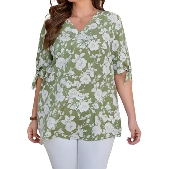 Plus-Size Women's Summer Dressy Casual Short Sleeve Shirts Crewneck Business Office Work Blouse Tops