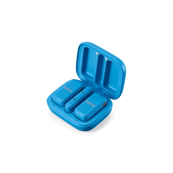 RDE Wireless Micro - Micrófono inalámbrico compacto, dos micrófonos con estuche de carga para creación de contenido para teléfonos inteligentes - USB-C, azul