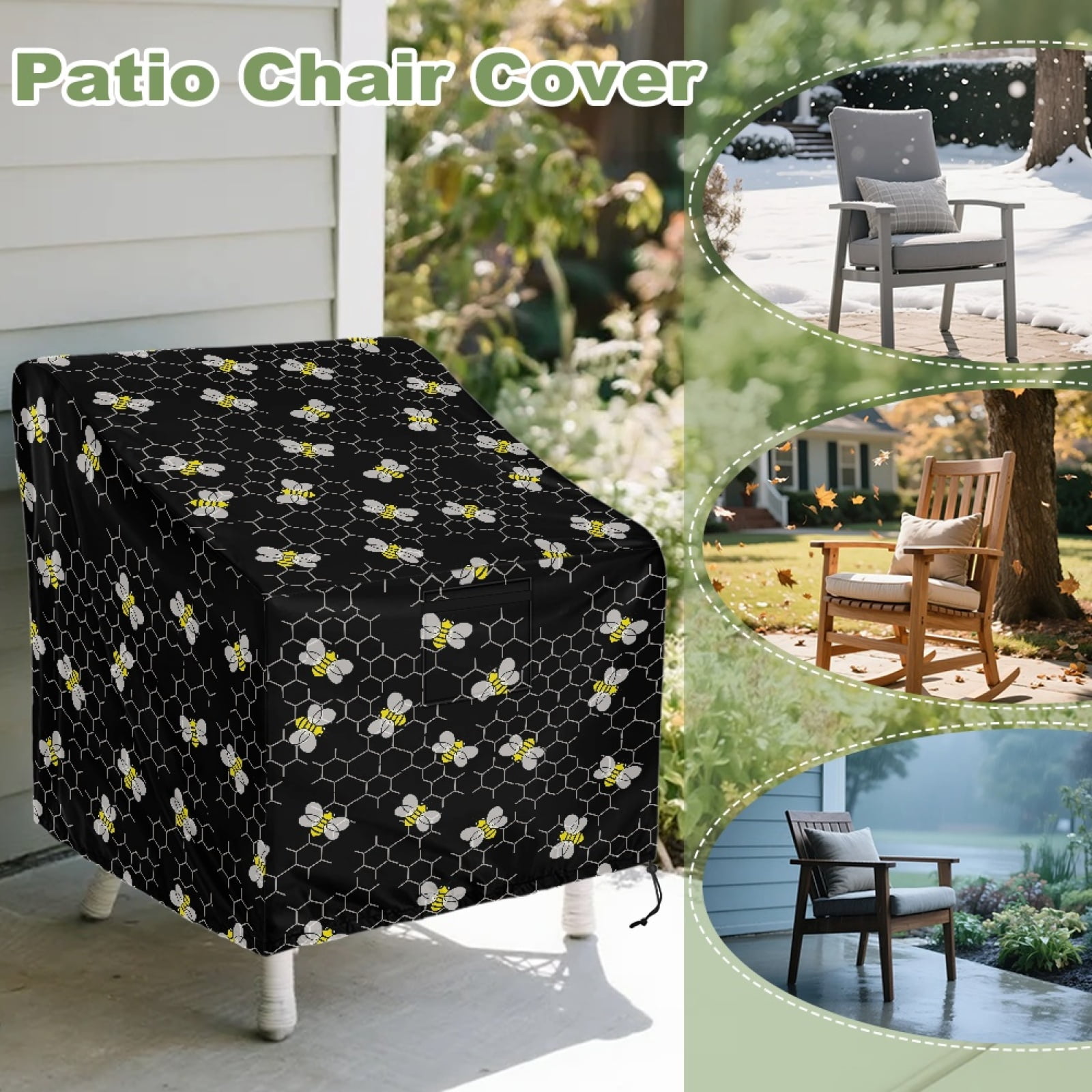 Renewold Outdoor Chair Covers Waterproof Couch Cover Dust Proof Heavy Duty Patio Adirondack Chair Protector with Air Vent Fits up to 29"W x 33"D x 36"H, Bee Honeycomb Black
