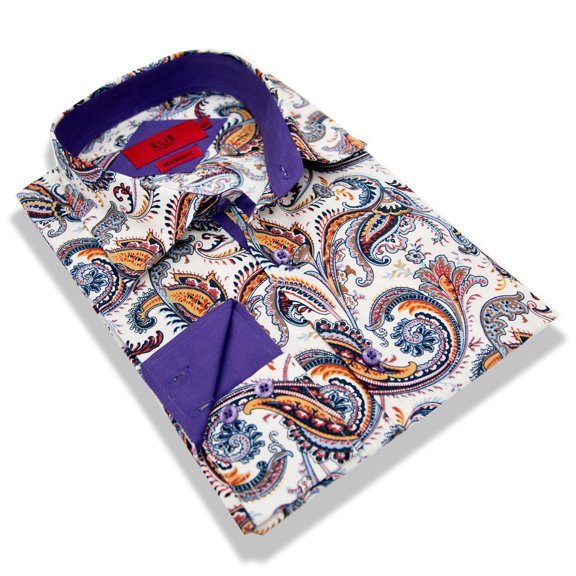 Elie Balleh Purple Contrast Paisley Men Shirt