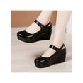 thumbnail image 3 of Wazshop Ladies Pumps Mid Heel Mary Jane Wedge Casual Shoes Comfort Ankle Strap Dress Shoe Womens Platform Non Slip Black 7, 3 of 9