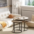 thumbnail image 3 of Coffee Table Nesting Set of Side Set Golden Frame Circular Round and Marble Pattern Wooden Tables Living Room Bedroom Apartment Modern Industrial Simple Nightstand, 3 of 9