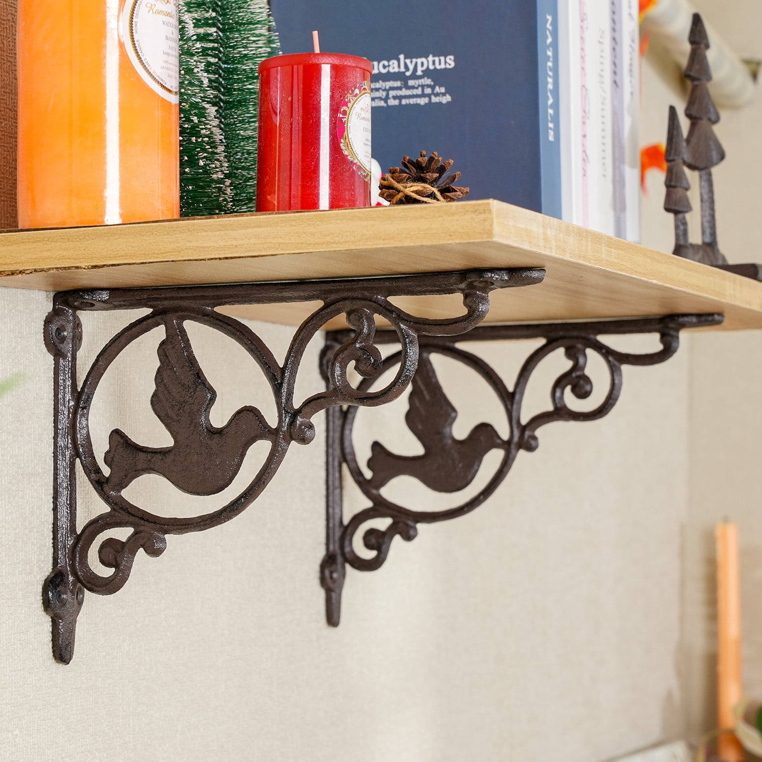 Sungmor 9.2 Inch Cast Iron Rustic White Brackets for Shelves, 2PC Vintage Decorative Angle Support Doorway Bracket, Shelves Corbels, Wall Mounted Floating Shelf Bracket