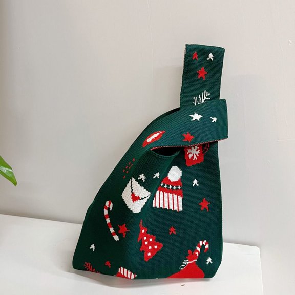 Reusable New Snowman Shopping Bags Christmas Tree Women Christmas Knit Bag Knot Wrist Bag Tote Bag Handmade Knit Handbag 8
