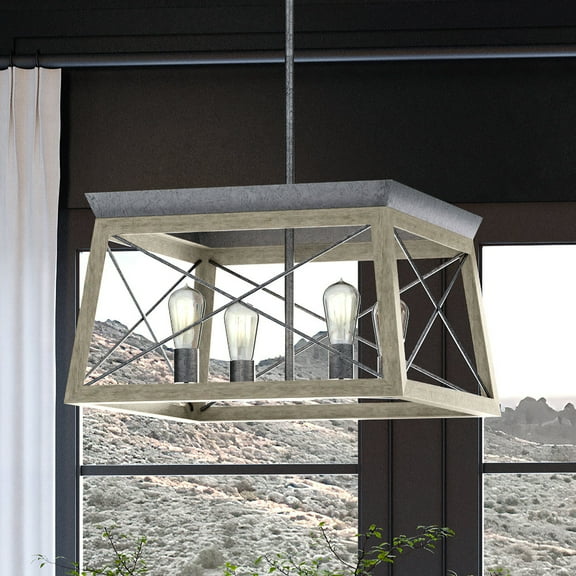 Luxury Industrial Chandelier, 12H x 20W, with Modern Farmhouse Style, Galvanized Steel, UHP3912 by Urban Ambiance