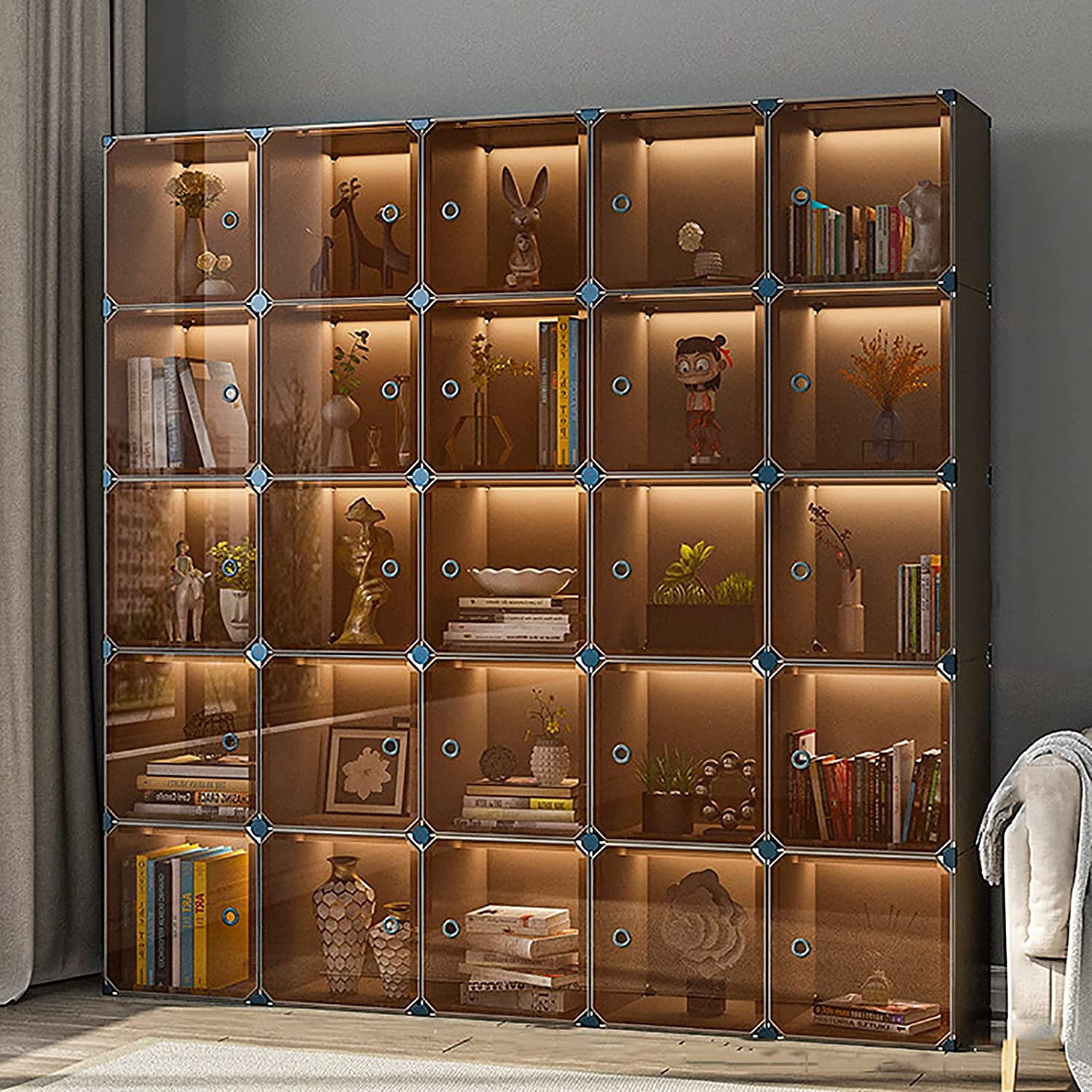 DIY Cube Bookcase Storage Organizer,Plastic Closet with Doors,Modular
