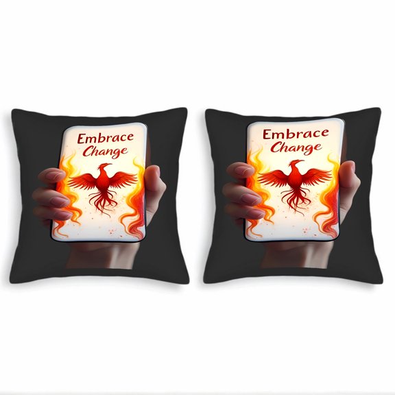 Set of 2 Square Throw Pillow Covers 18x18in - Vibrant Phoenix Design with Flames Perfect for Couch Bed or Car Decor
