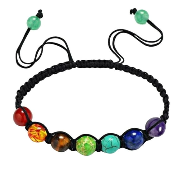 Fdelink Letters Anklet Seven Veins Energy Bracelet for Men Women Colorful Stone Rock Chakra Beads Elastic Natural Stone Bracelet