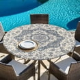 thumbnail image 6 of Beige Blue Boho Round Tablecloth, Fitted Table Cover with Elastic for 36"-44" Round Tables, Medieval Vintage Ethnic Floral Abstract Table Cloth Outdoor Indoor Dinning Party Waterproof Tablecloths, 6 of 7