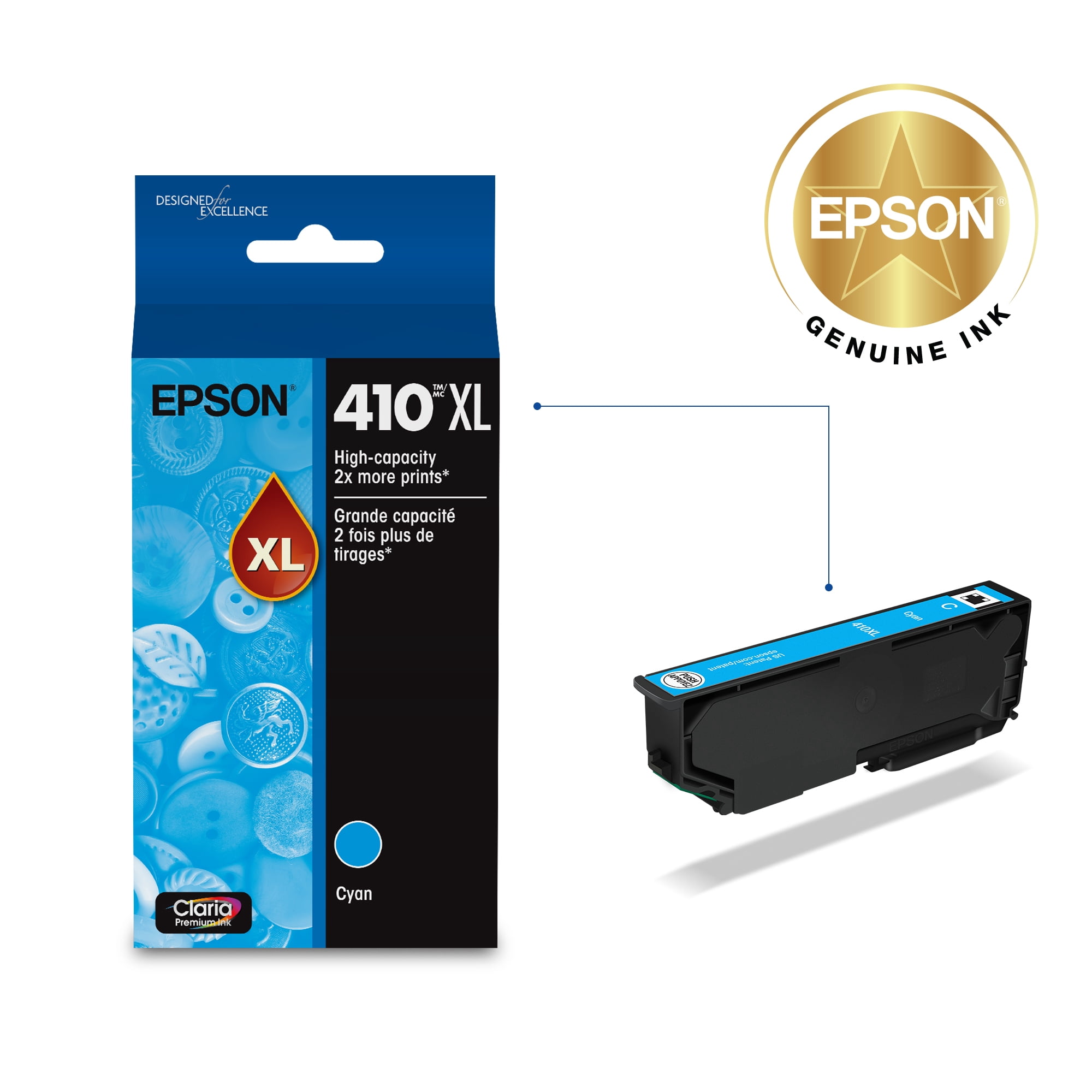 Epson 410 Claria Premium Ink High Capacity Cyan Cartridge (T410XL220-S) Works with Expression Premium XP-530, XP-630, XP-640, XP-7100, XP-830