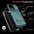 thumbnail image 3 of ELEHOLD for iPhone 13 Pro Rugged Hard Case with Metal Ring Holder Kickstand Work with Magnetic Car Mount Hidden Card Slot Pocket Shockproof Anti-Drop Armor Protective Cover,Green, 3 of 7