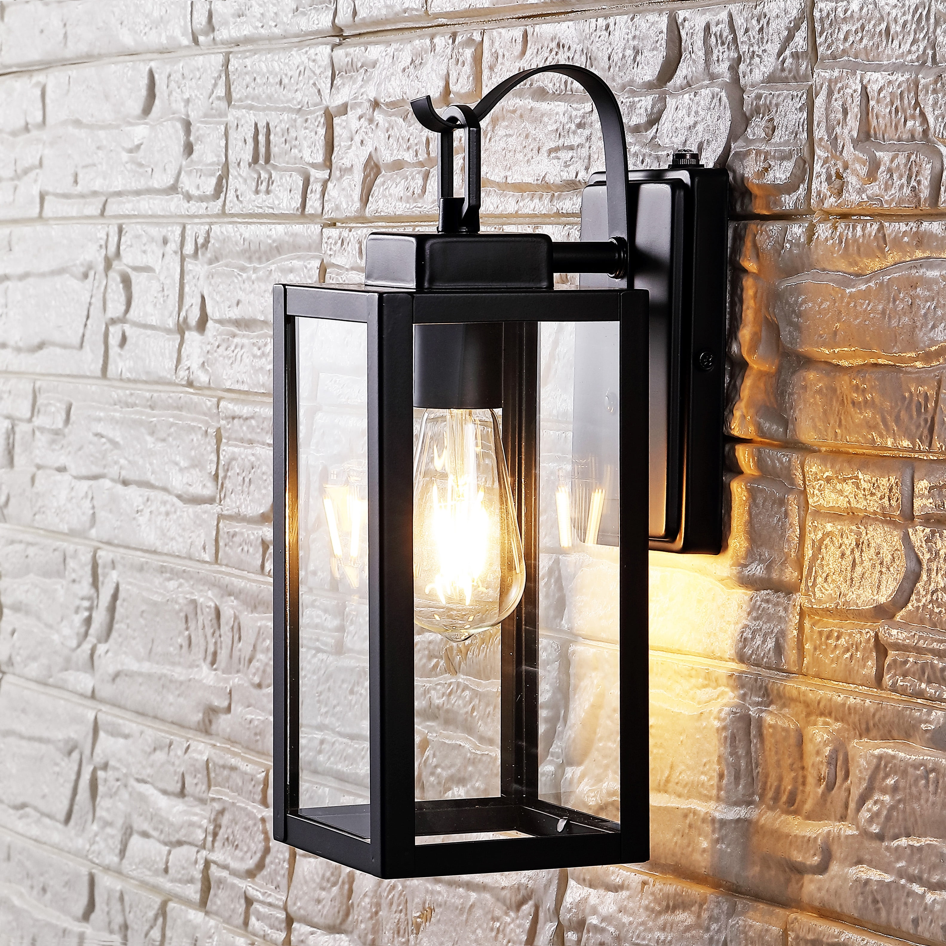 SAFAVIEH Clemens LED Matte Black Metal Wall Sconce with Clear Shade, Set of 2