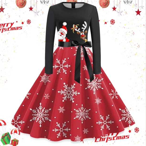 Vestidos Elegantes Para Mujer, Vestido de Manga Larga Con Cuello Redondo Para Navidad, Años 50, Para Fiesta de Noche, Graduación y Playa