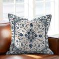 thumbnail image 5 of Throw Pillow Covers 20x20 Inch, Blue Boho Floral Decorative Pillow Cases for Couch Sofa Bed, Vintage Farmhouse Botanical Motifs Cotton Linen Square Home Decor Pillowcases with Hidden Zipper, 5 of 9