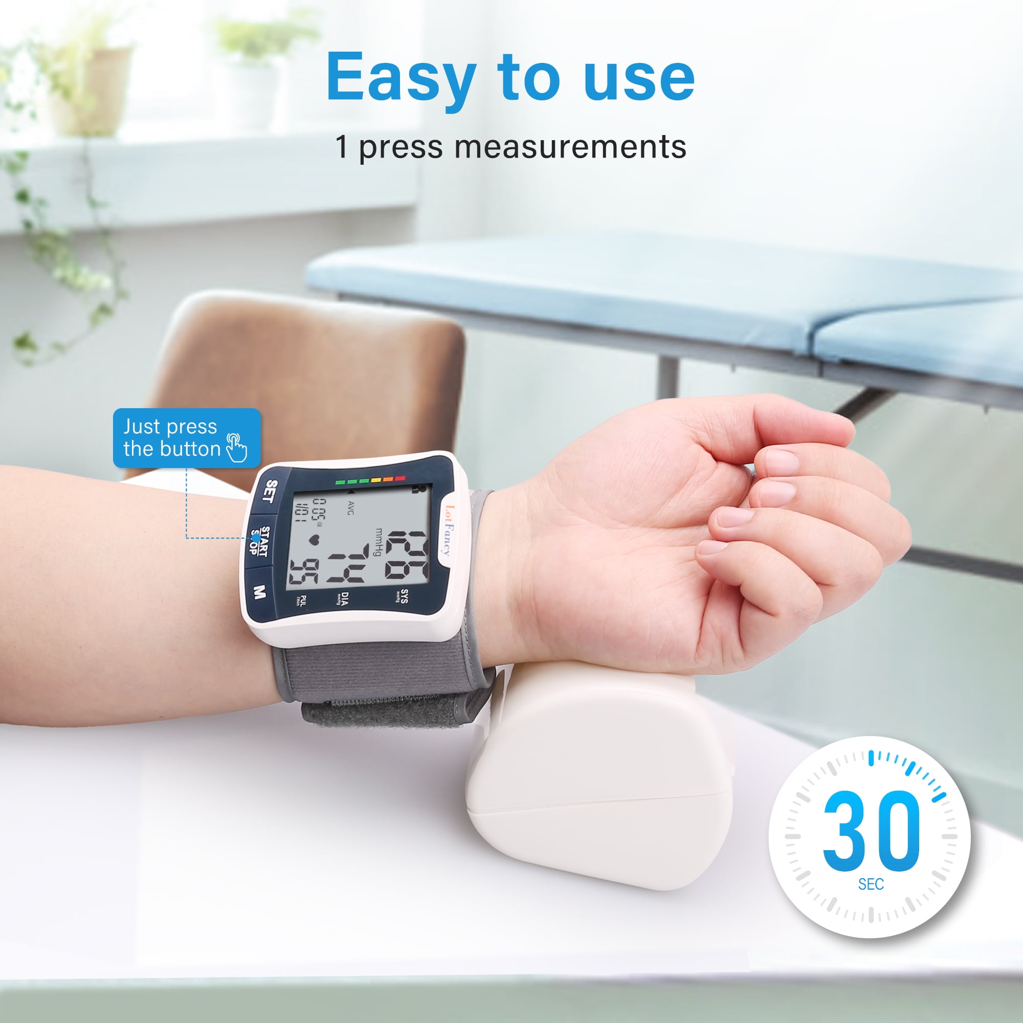 LotFancy Blood Pressure Monitor, Wrist BP Cuff Machine Voice Broadcast, Home BP Gauge