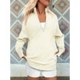 thumbnail image 6 of Women'S Long Sleeve Quarter Zip Pullover Sweater Casual Loose V Neck Collared Ribbed Knit Tops Color M, 6 of 7