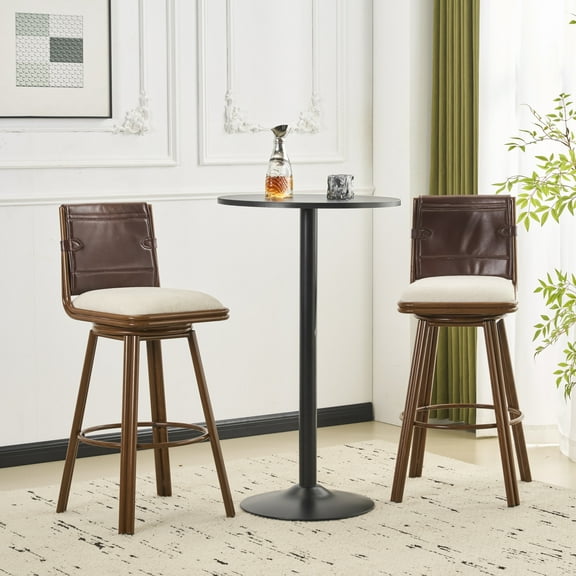 Christopher Knight Home Set of 2 Modern Upholstered Bar Stools with Leather Back, Metal Frame, Beige Fabric Seat