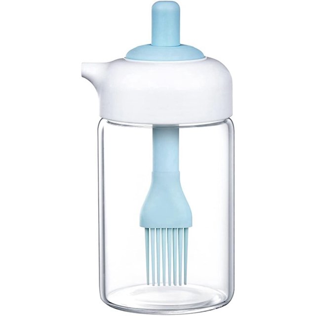 BRILLAR Botella dispensadora de aceite creativa con tapa, tarro de especias de vidrio para condimentos de cocina para barbacoa al aire libre en el hogar (azul)