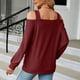 thumbnail image 3 of Camisa de cuello hueco con hombros descubiertos, blusa de mujer de manga larga con hombros descubiertos y color liso, camisa de jacquard con hombros descubiertos y funcionamiento suave, 3 of 5